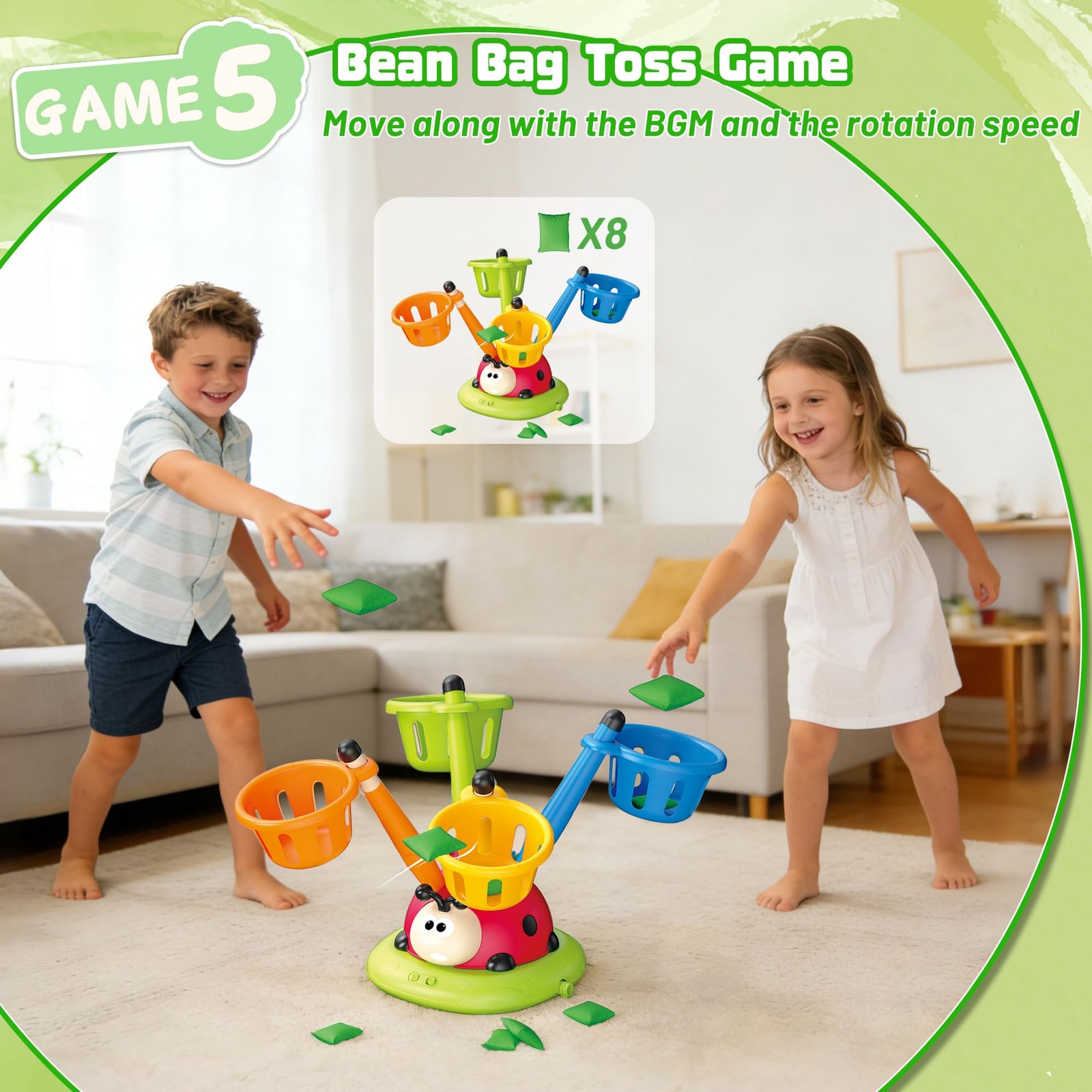 5 in 1 Musical Jump, Bean Bag Toss Ring Game, Baseball Toys and Stomping Laun...