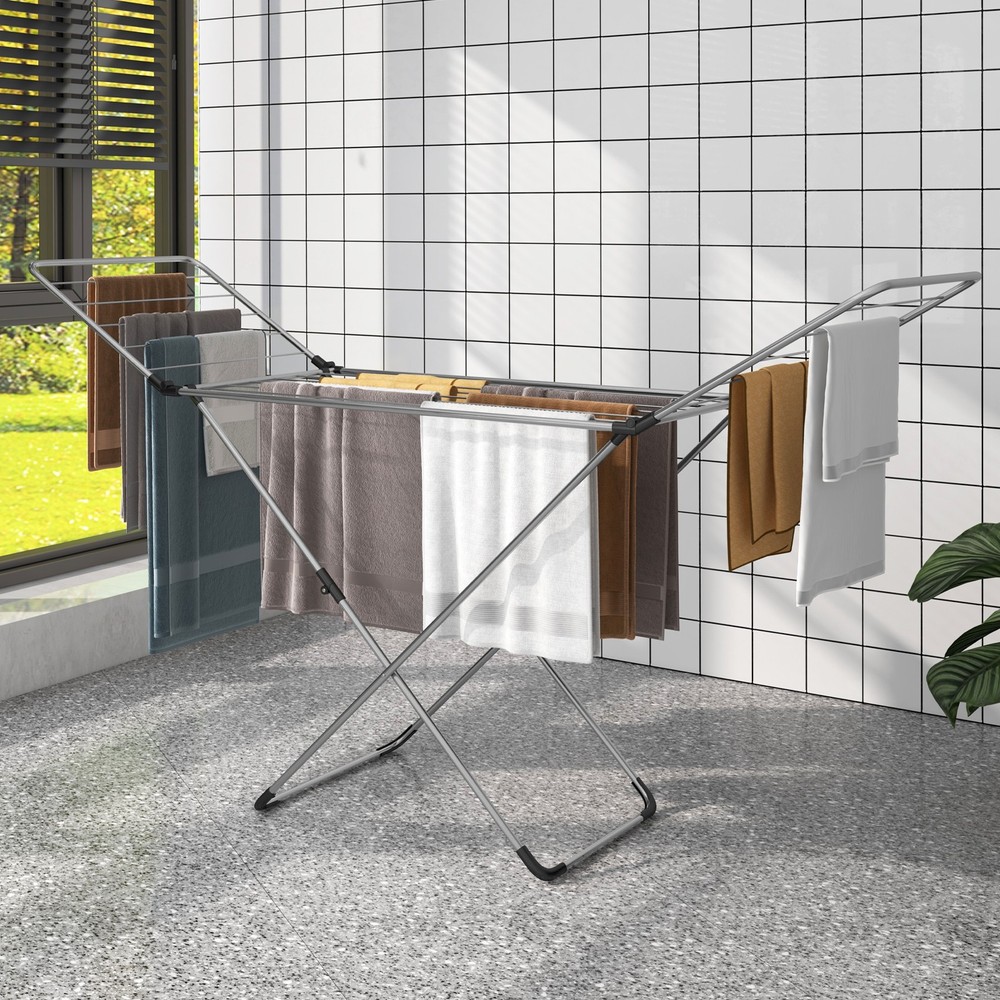Folding Clothes Drying Rack w/ No Assembly Adjustable Wings 20 Drying Rails
