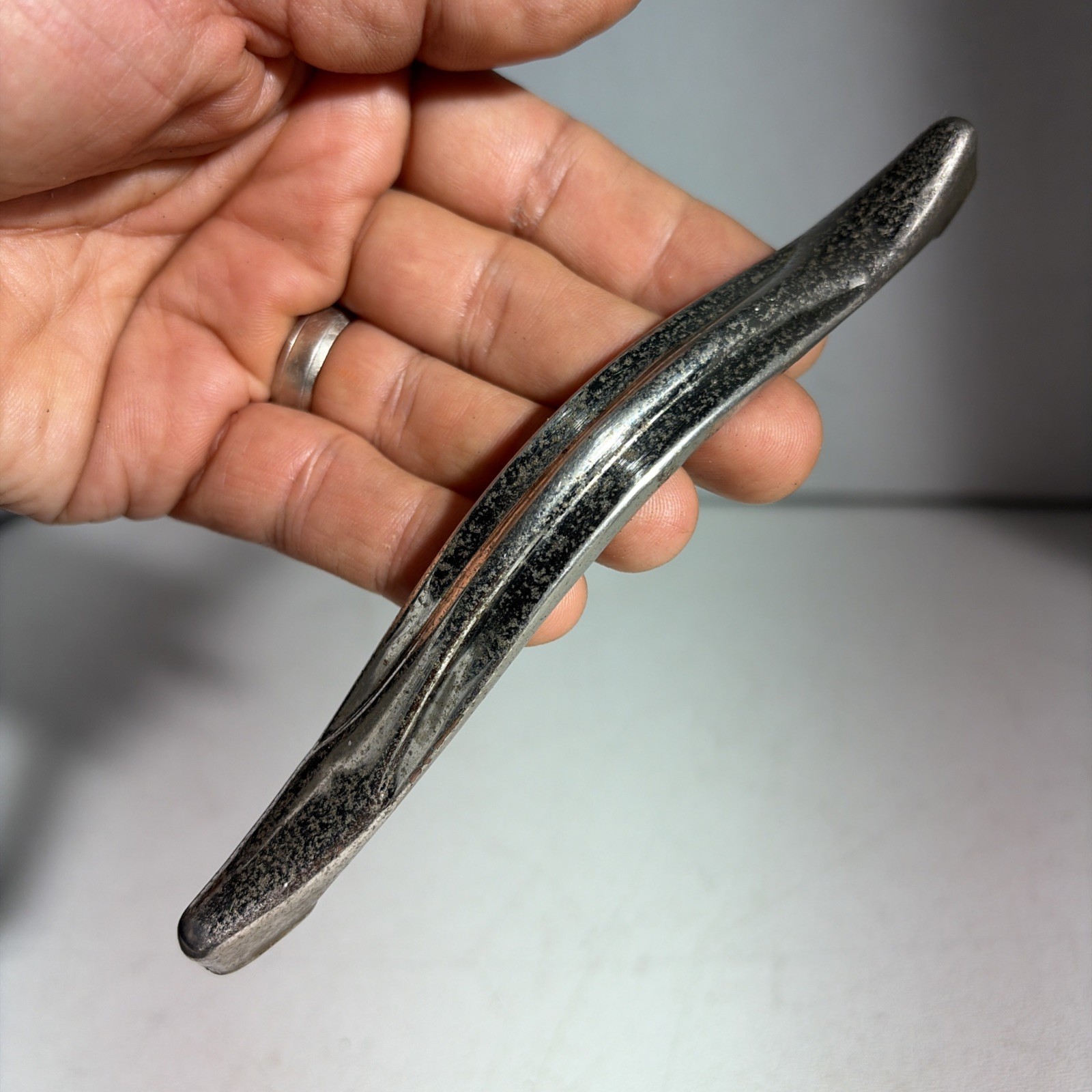 Vintage Single Mid Century Modern Silver Tone Metal Drawer Pull Handle Japan