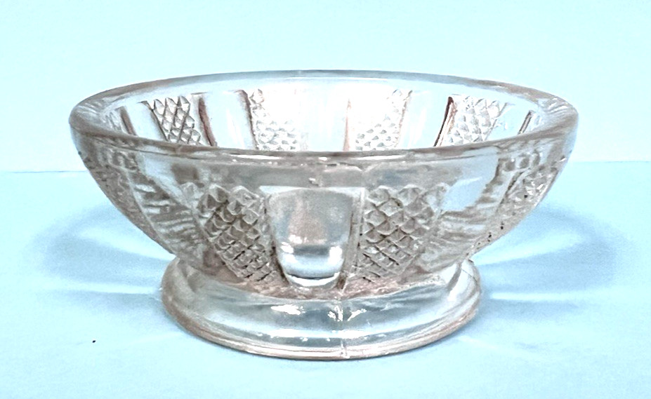 Vintage Crystal Diamond Panel Pattern Glass Footed Open Salt Dip Cellar 1" Tall