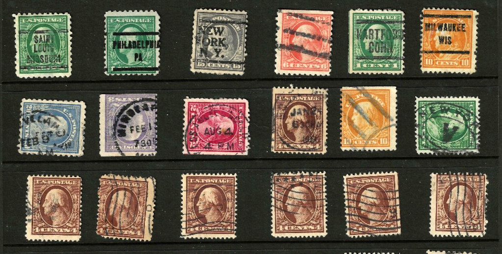 Dealer Collection 1C-$1 Untyped Washington Franklin Few Cancels 1908-22 US 40-09