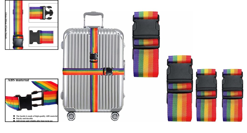 Quick Release Luggage Straps - 2 Pack Adjustable Rainbow Suitcase Belts