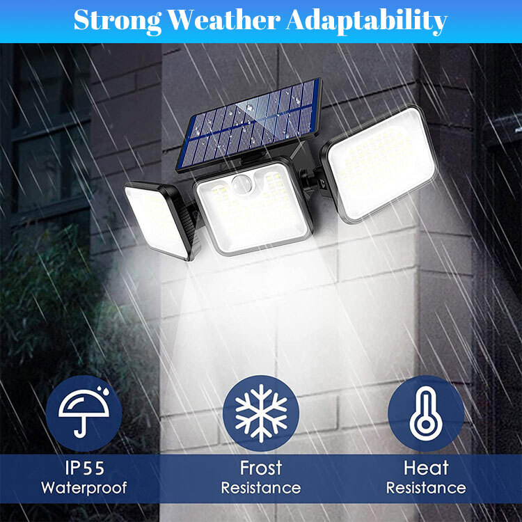 2 Pack 74LED Solar Lights Outdoor Waterproof Motion Sensor Security Lamp 3 Head