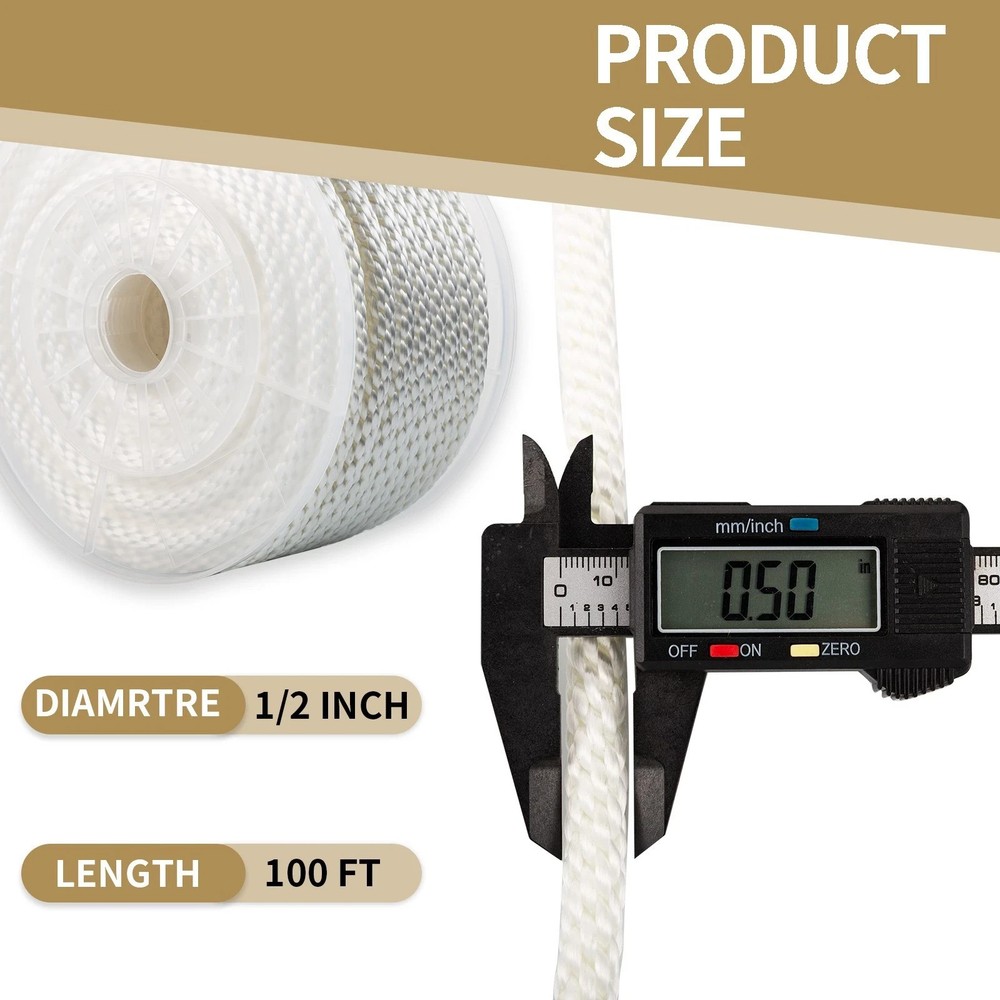 1/2 INCH 100 FT White Nylon Solid Braid Rope-Multipurpose for Flag Poles