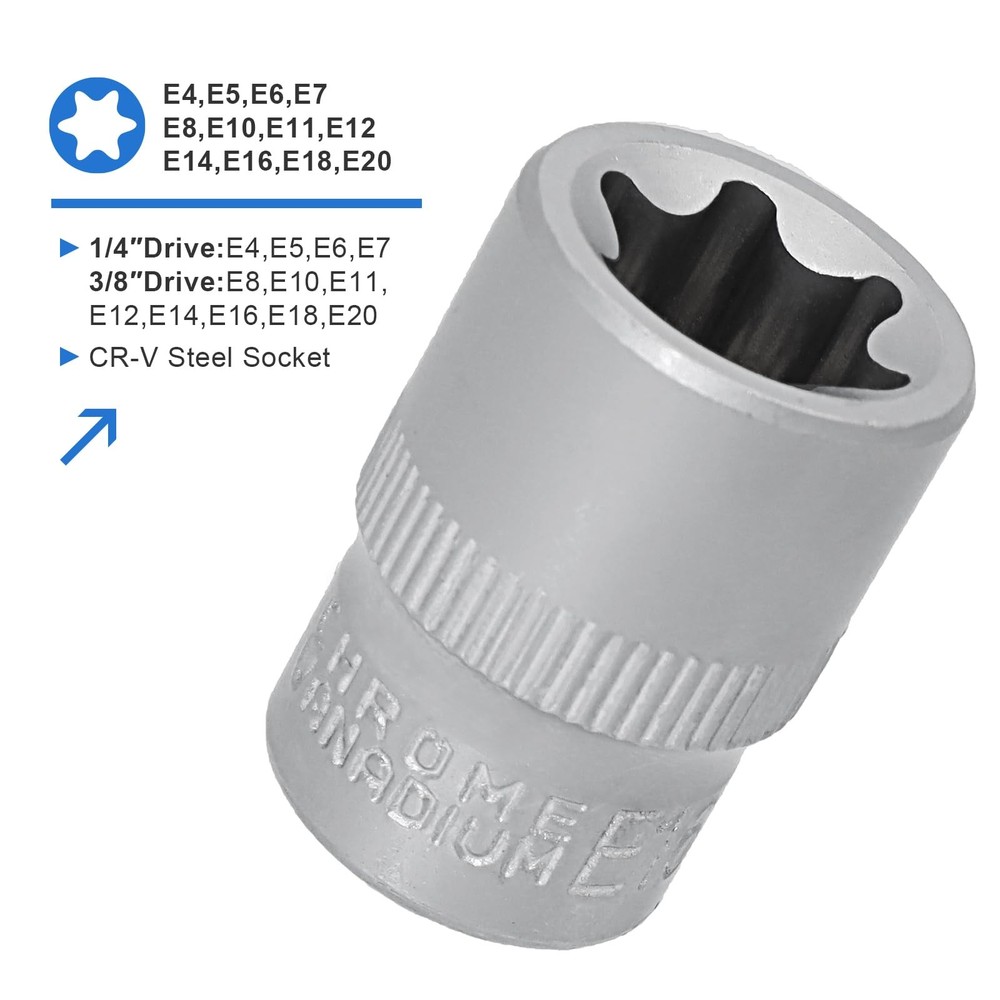 34 Pcs Torx Socket Set and Female E-Torx Star Socket Set,Include 12PCS E4-E20...