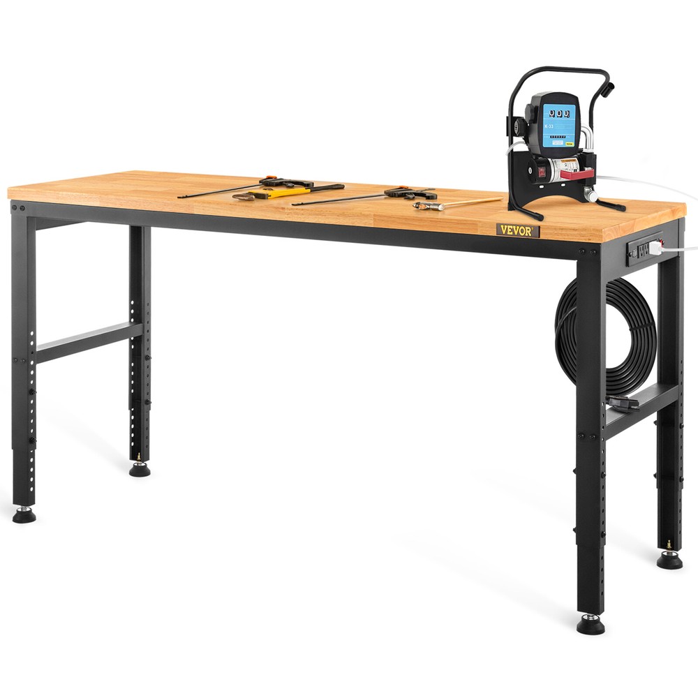 Adjustable Height Workbench 48"L x 20"W Work Bench Table w/ Power Outlets