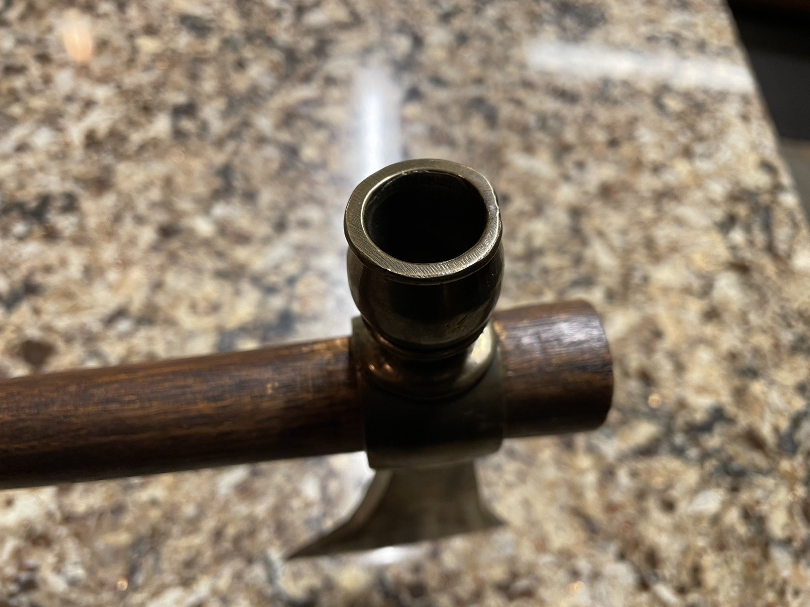 RARE & COMPLETE BRONZE PIPE “smoke” TOMAHAWK WITH DOVETAILED STEEL BIT