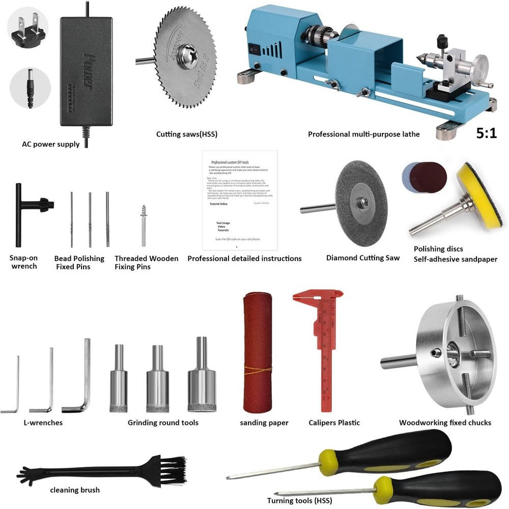 Mini Lathe Machine Multi-Purpose Lathe W/ Professional Tools Torno Para Madera