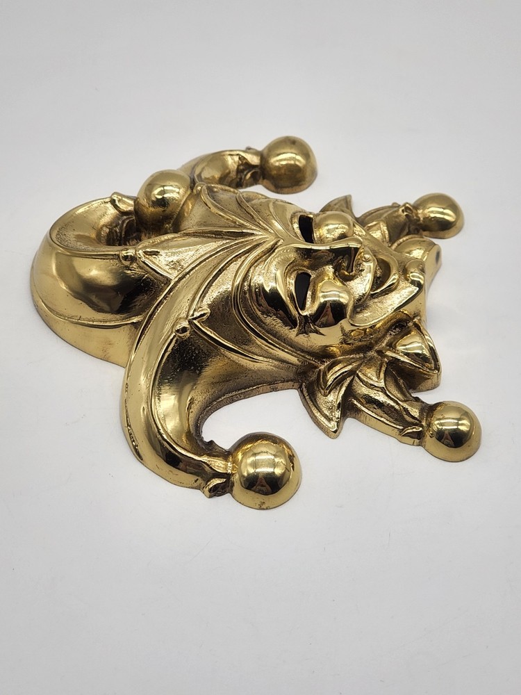 Vintage Heavy Solid Brass Jester Door Knocker Gold-tone missing knocker 6"