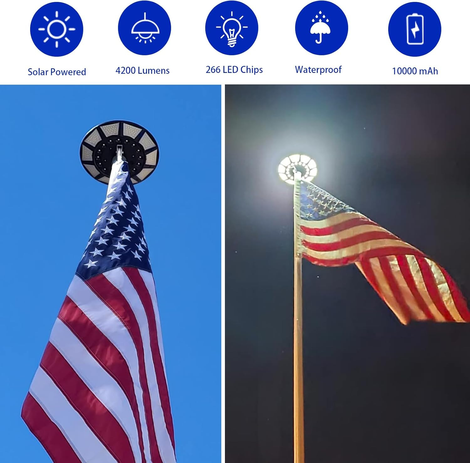 Flag Pole Light Solar Powered, Solar Flag Pole Light 266 Leds, 4200Lm Brightest