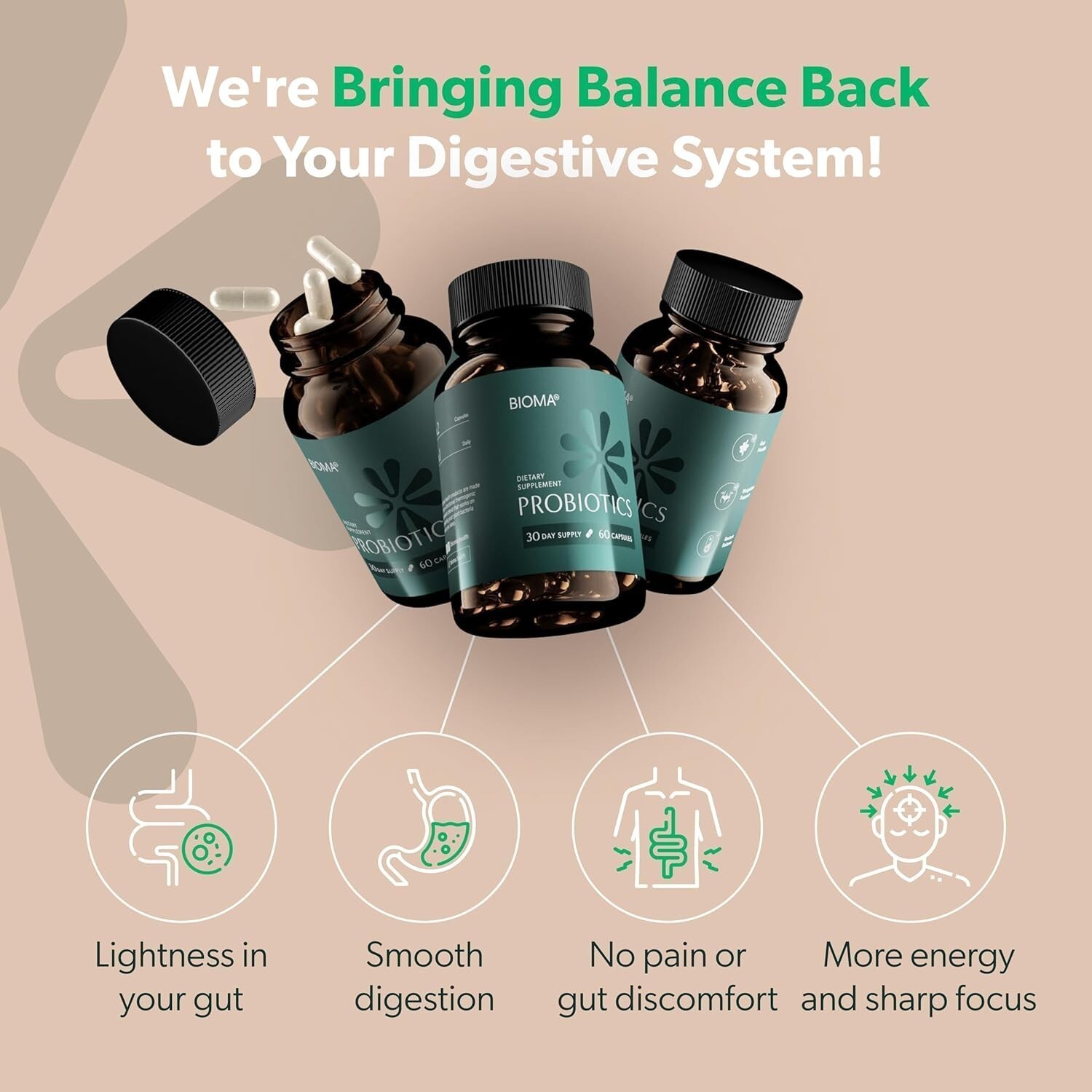 3 Pack BIOMA Probiotics Digestive Health Gut Support for Men & Women 60 Capsules