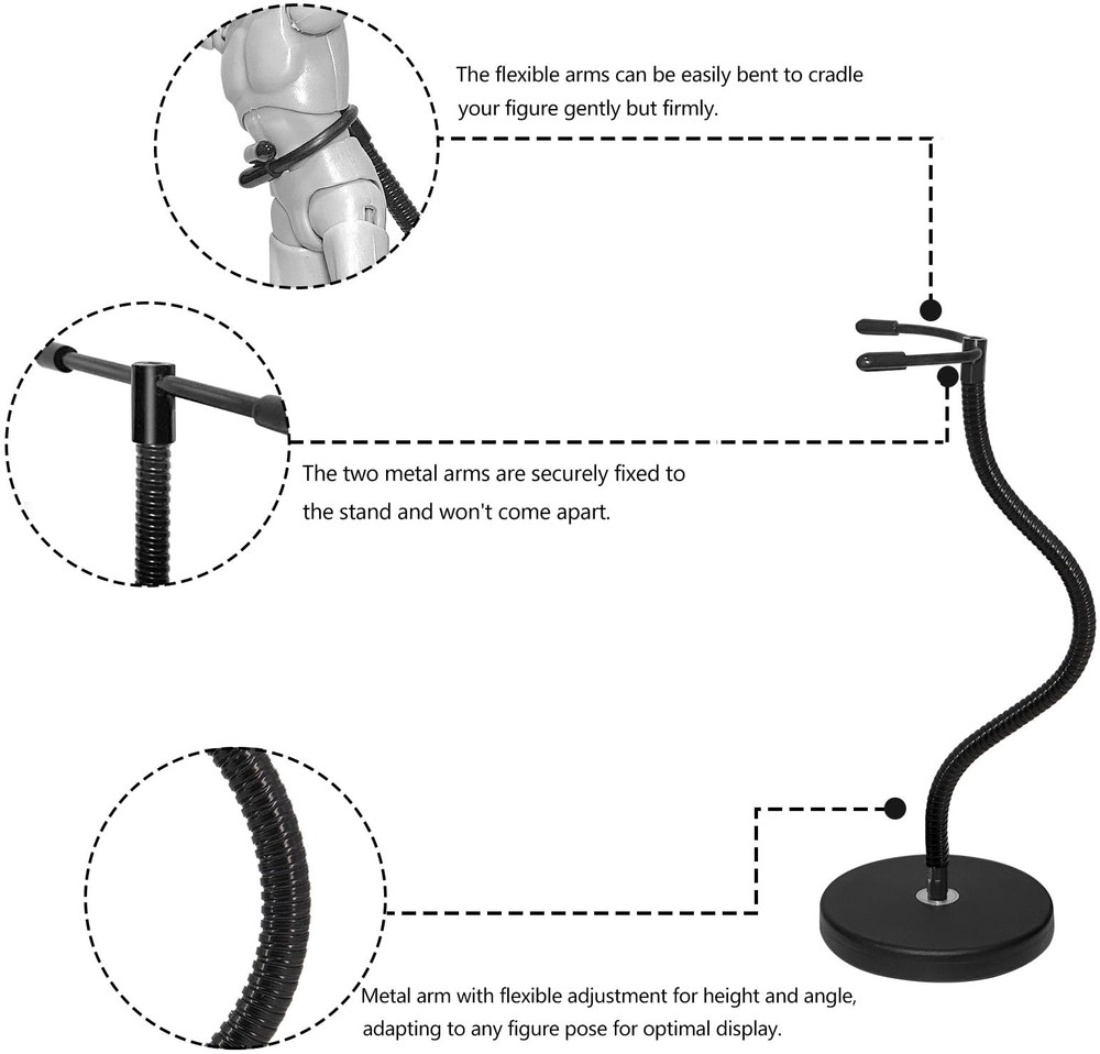 Action Figure Stand with Magnetic Base –Stop Motion Rig 2 Pack Black