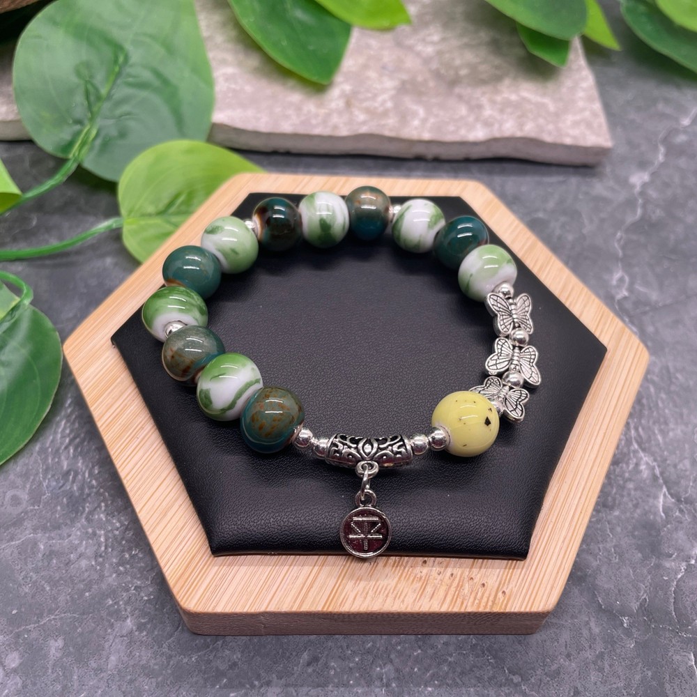 Handmade Ceramic Bead Beaded Stackable 6.5” Plus Stretch Bracelet New B614