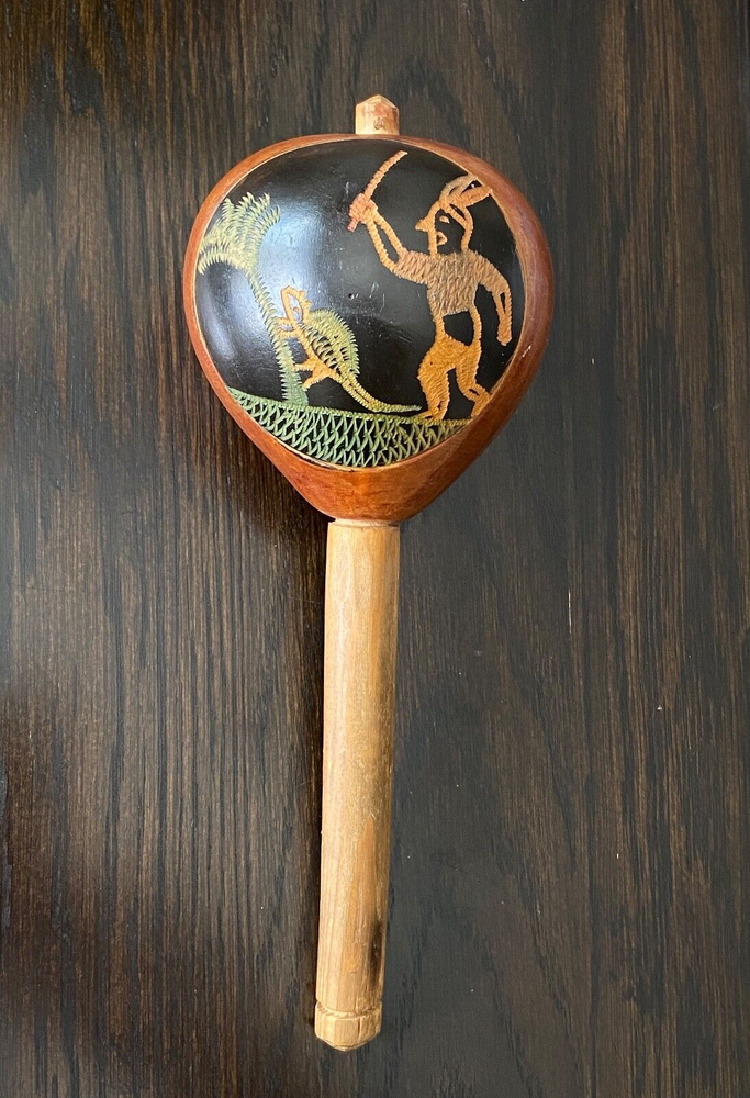 Handmade Maraca Shaker from Santomé with Carving
