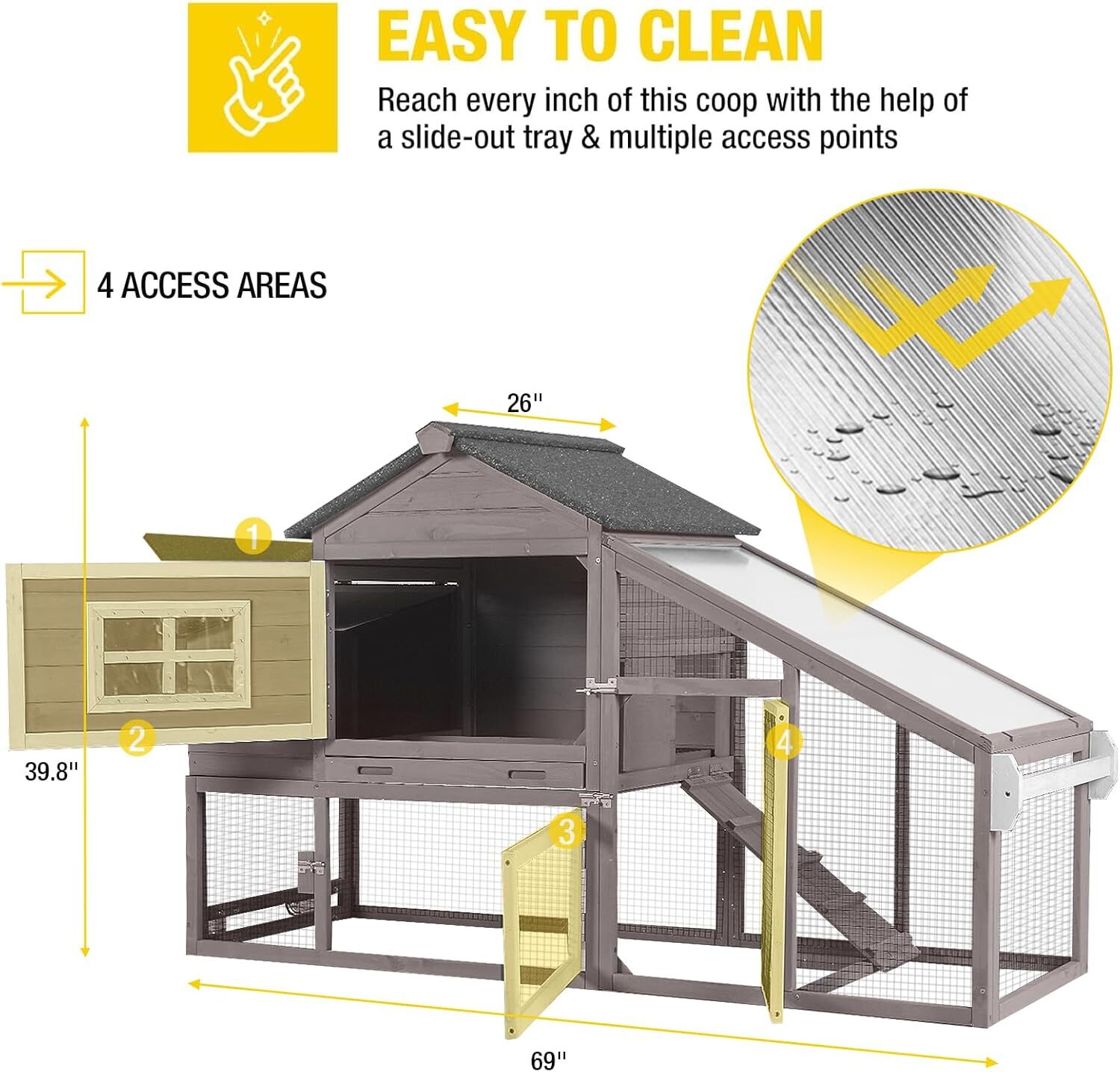 Aivituvin Chicken Coop Outdoor Wooden Poultry Cage Mobile Hen House with Wheels