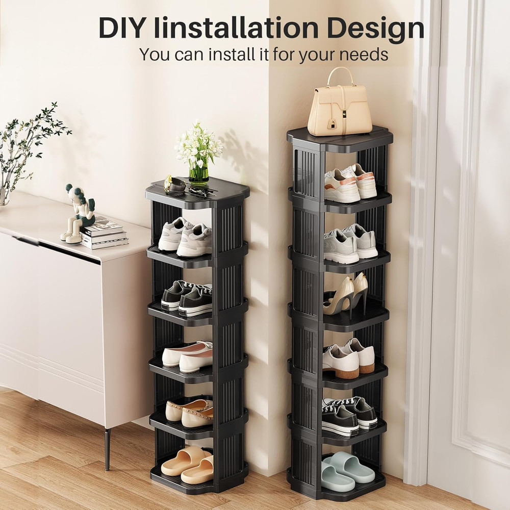 8-Tier Vertical Plastic Shoe Rack, Freestanding Stackable Storage Organizer for