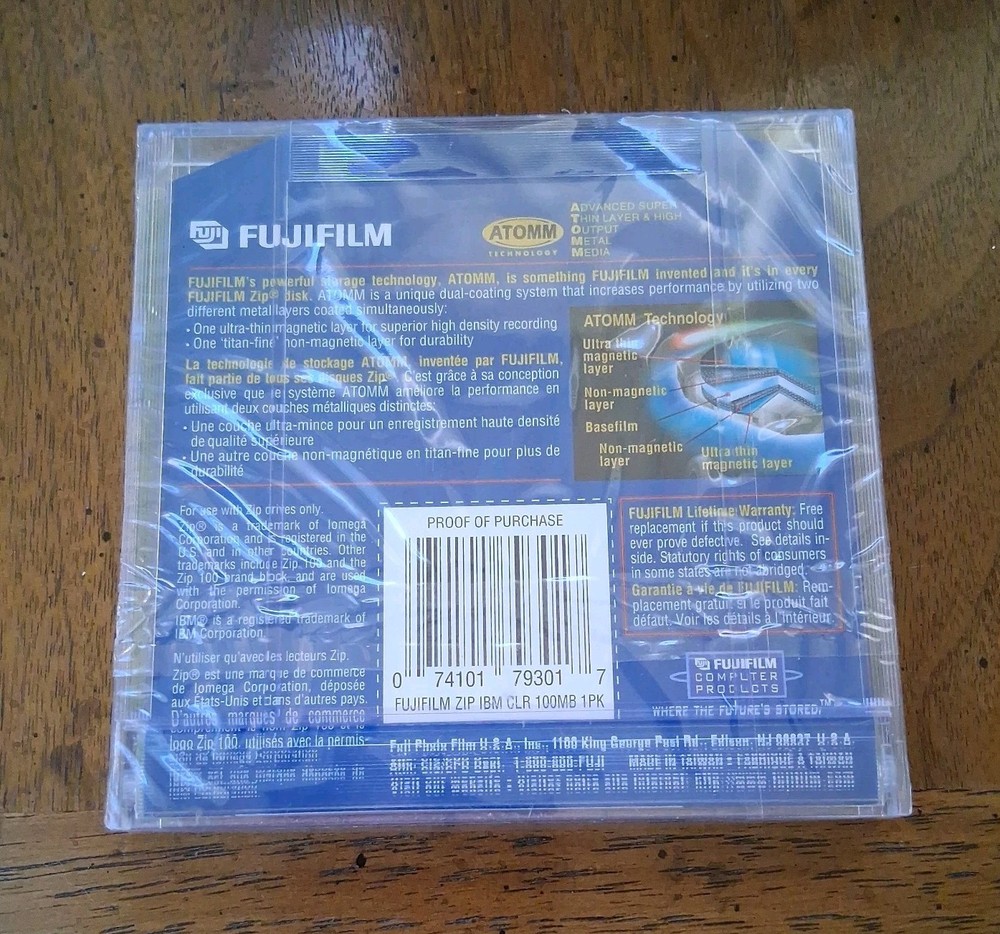 Fujifilm 100MB IBM Formatted Zip Disk Drive Diskette single 1pk Sealed