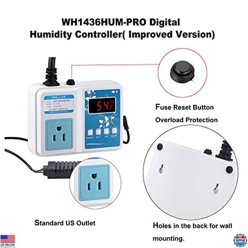 10A WH1436HUM-PRO Digital Humidity Controller & Hygrometer for Optimal Growth