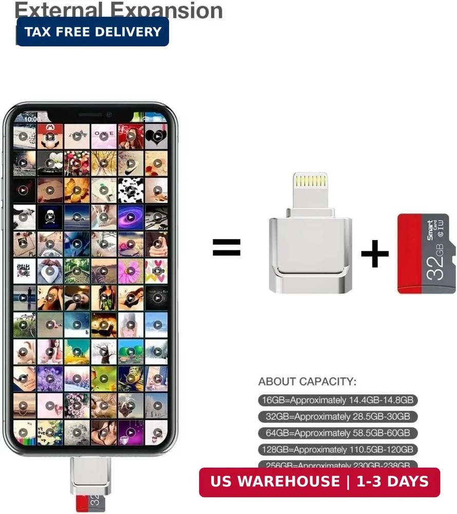 Apple MFi Certified Lightning to Micro SD Card Reader for iPhone, iPad - Support