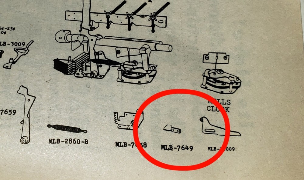 ORIGINAL MILLS PAYOUT SLIDE PUSHBAR GUIDE MLB7649 #L700