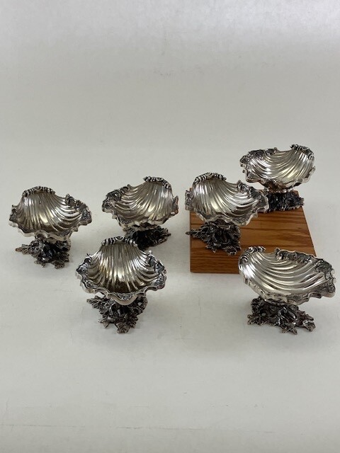 Set of 6 Silver Lamer Shells, suitable for Wedding or Christening