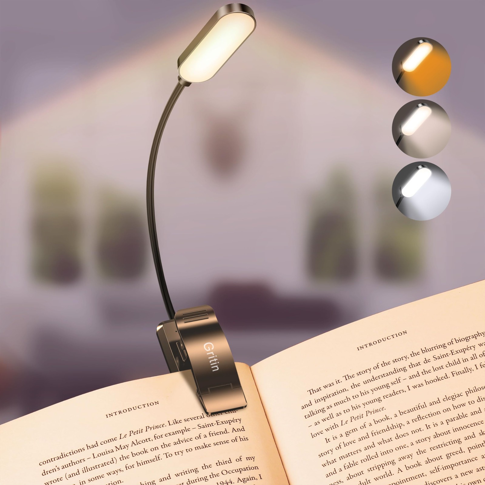 Gritin 16 LED Rechargeable Book Light for Reading in Bed- One Size, ‎Black