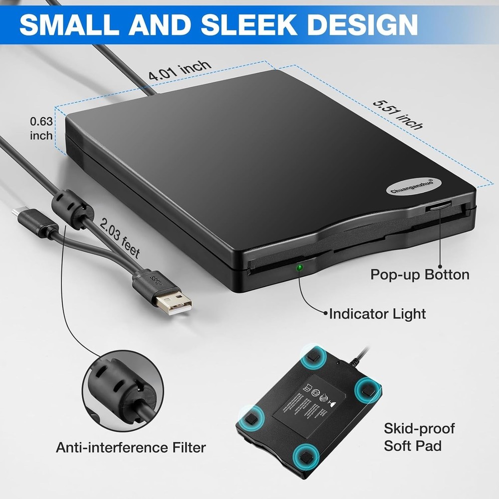 External USB Floppy Disk Drive 3.5 Inch for Windows PCs Data Recovery