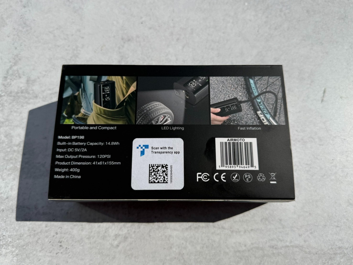 Airmoto Smart Air Pump Model BP198 rechargeable inflator balls bike car tires