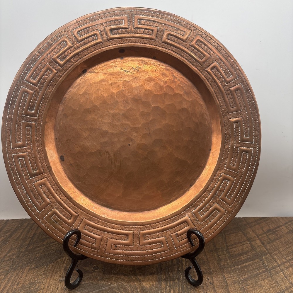 Vtg Hand Hammered Solid Copper Plate Platter Dish Antique 12”
