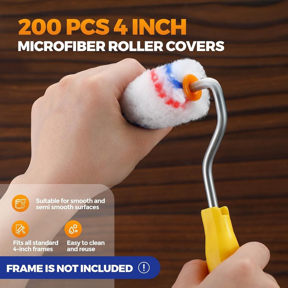 Leumoi 200 Pcs 4 Inch Mini Paint Roller Bulk Small Microfiber Red Blue