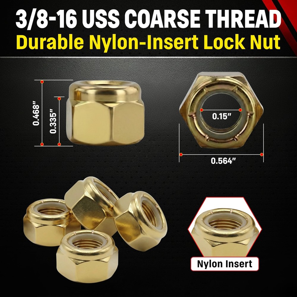 Chenango Supply 3/8-16 Grade 8 Nylon Insert Lock Nuts (Nylock) – Alloy Ste