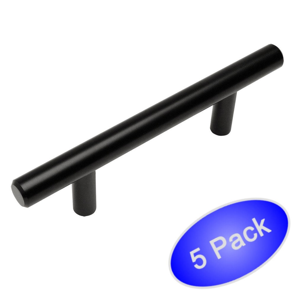 *5 Pack* Cosmas Euro Style Bar Pull Flat / Matte Black Pulls #305-96FB