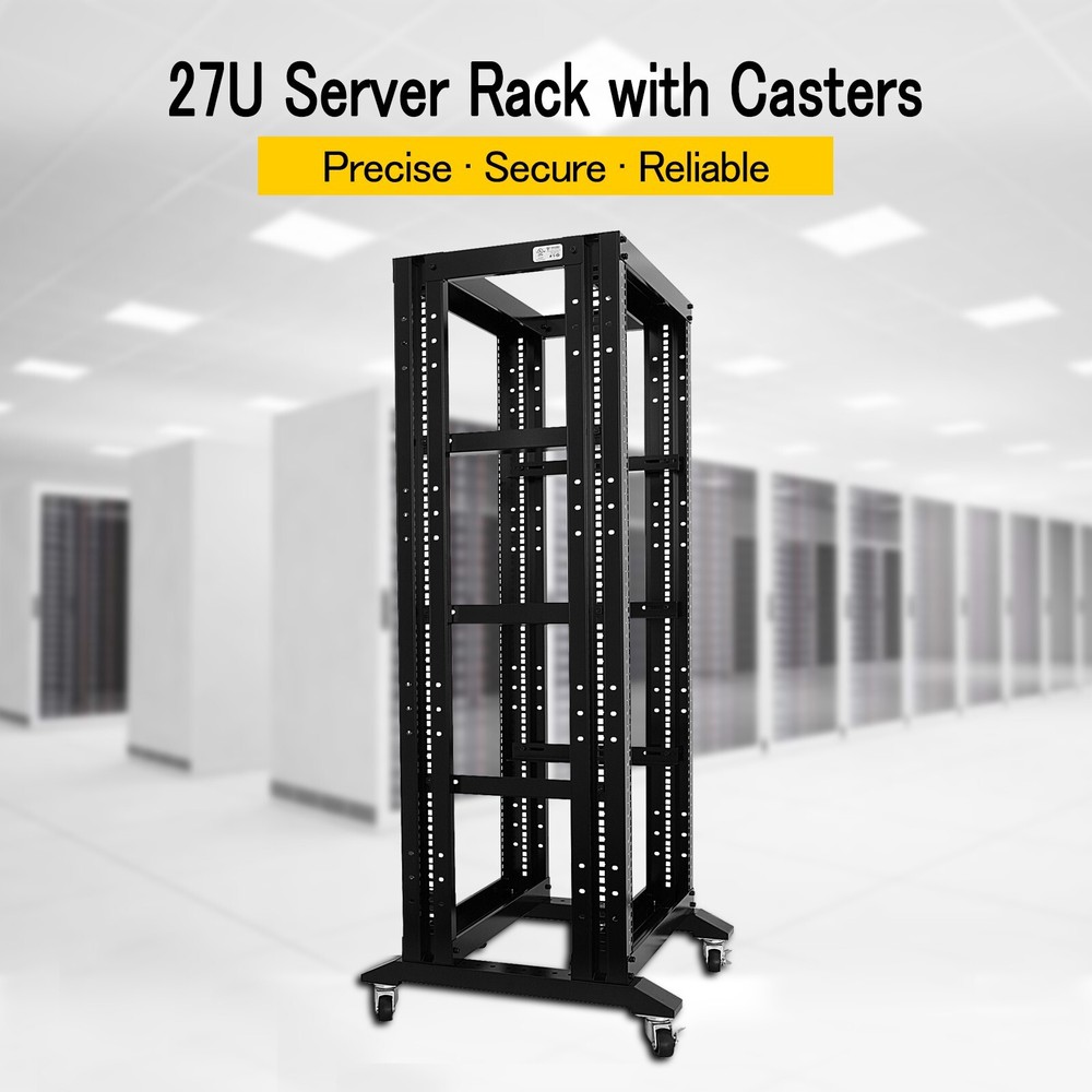 New 27U 4 Post Open Frame Network It Server Rack 17" Deep With L Rails