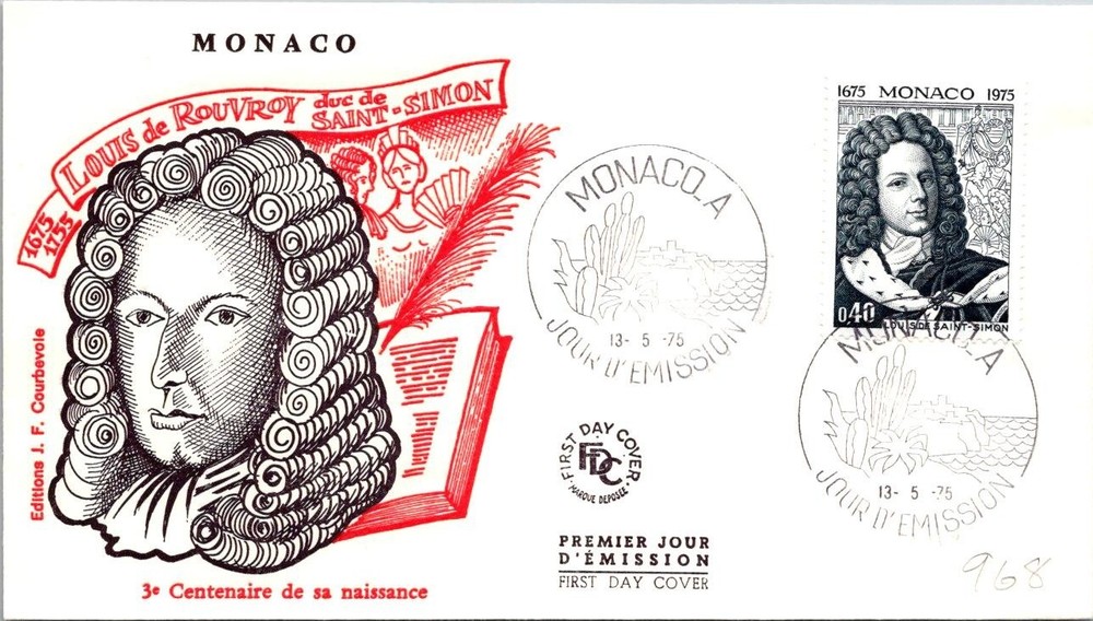Monaco FDC 1975 SC #968 3rd Birth Centenary Saint Simon - J21145