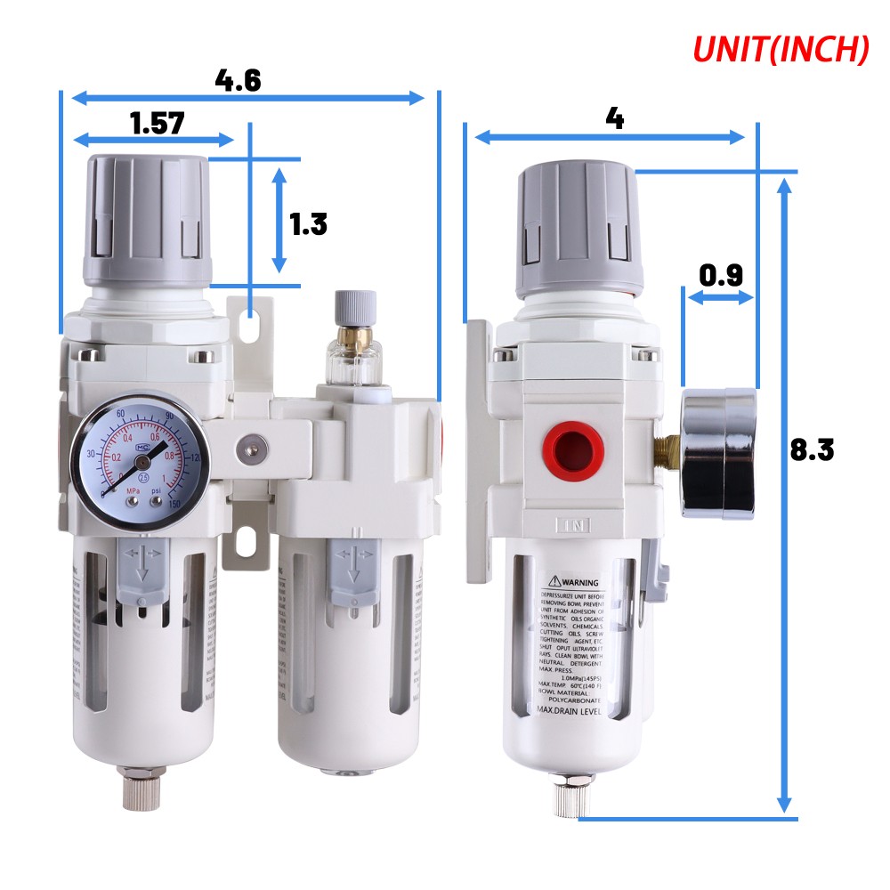 3/8" NPT Air Moisture Filter Regulator Oiler Separator Lubricator Combo Auto