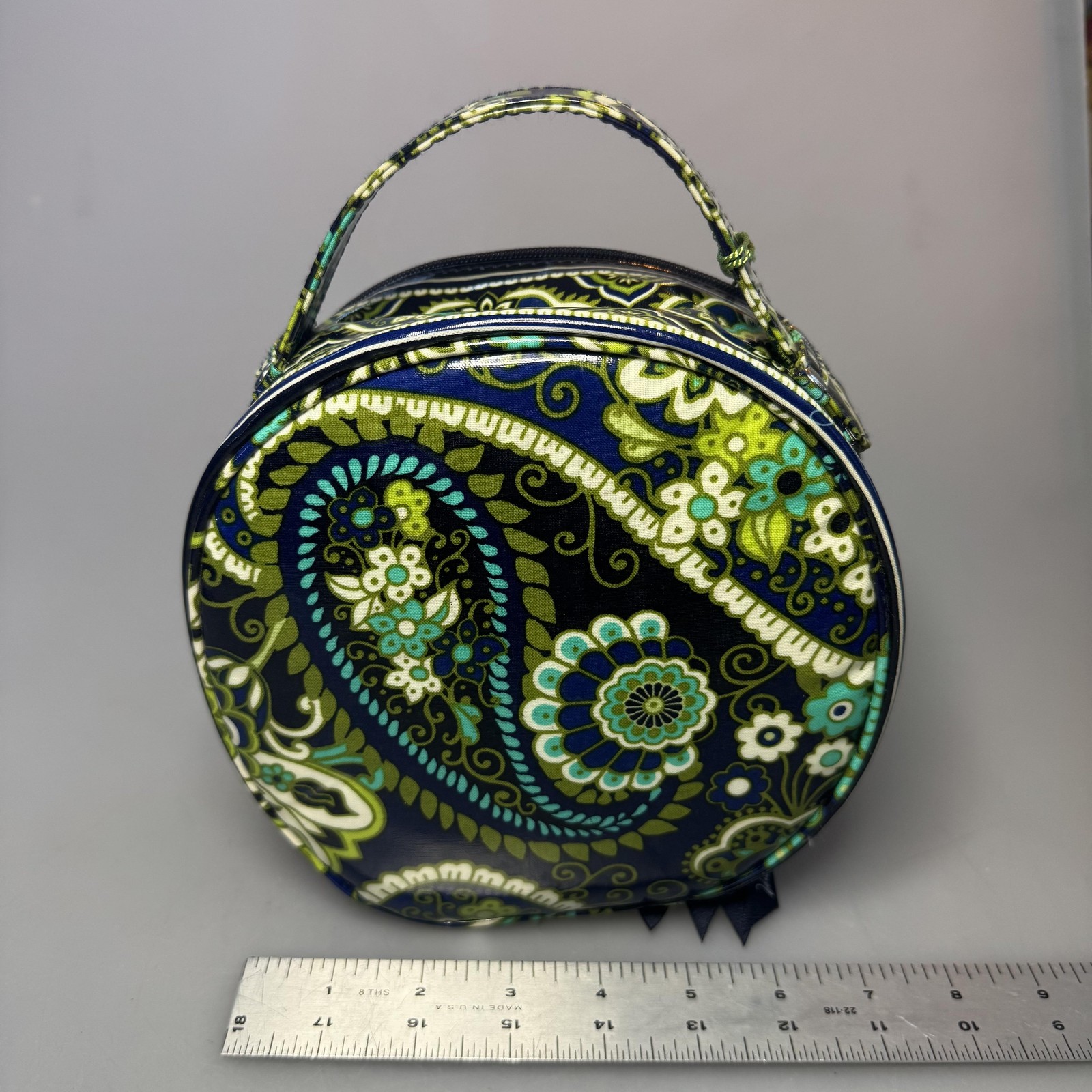 Vera Bradley Hatbox Cosmetic Bag Rhythm & Blues Blue Green Print Travel Case