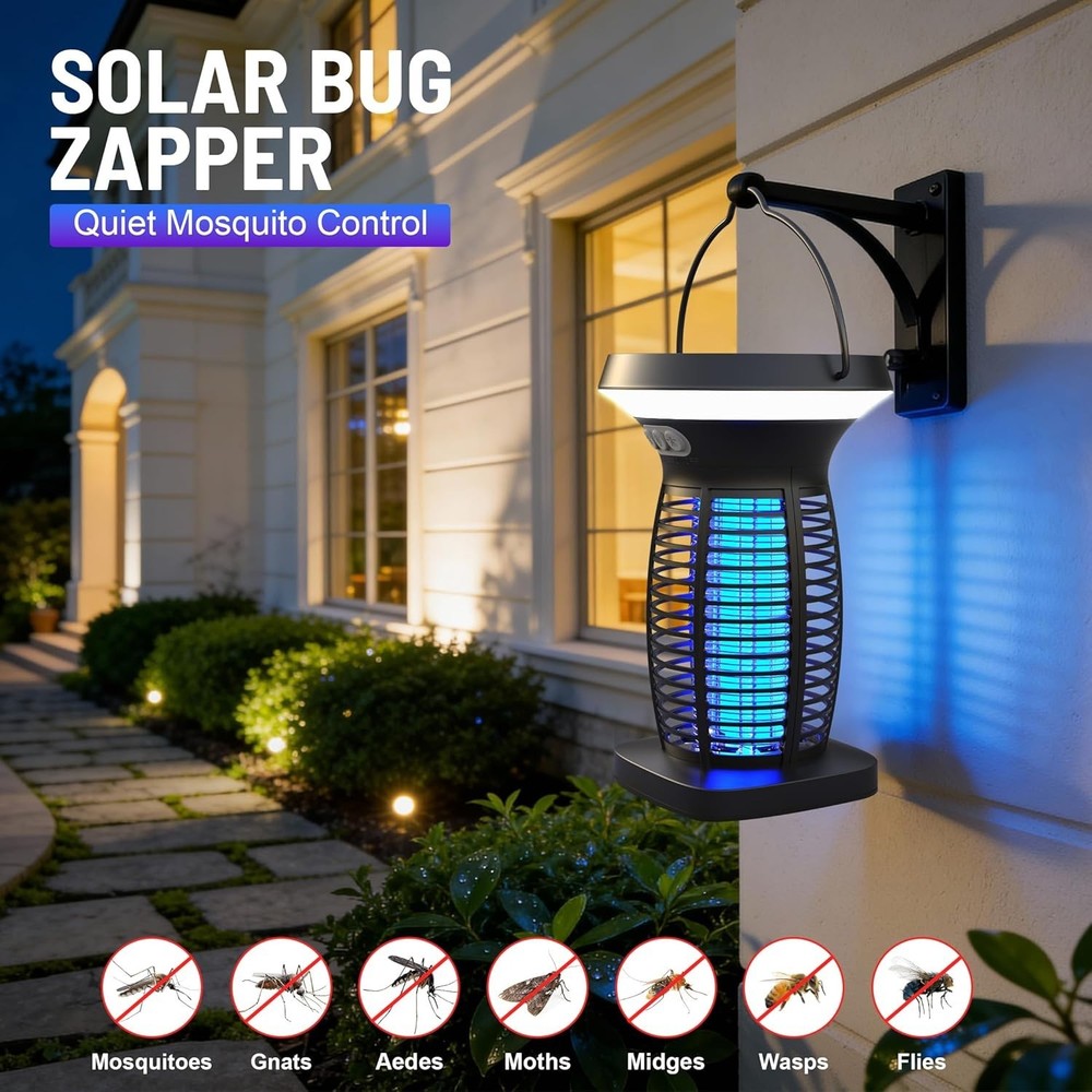 Solar Bug Zapper Outdoor Rechargeable Mosquito Zapper Killer with Panel Sensor