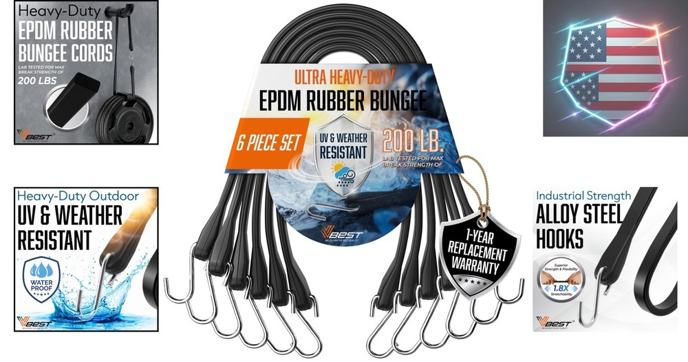 Strong 31" Bungee Straps with Hooks - 200 lbs Load Capacity for Cargo Security