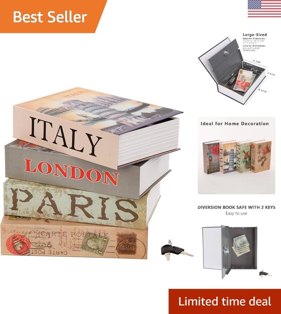 4-Piece Book-Safe Set: Elegant Hidden Storage with Key-Lock for Valuables