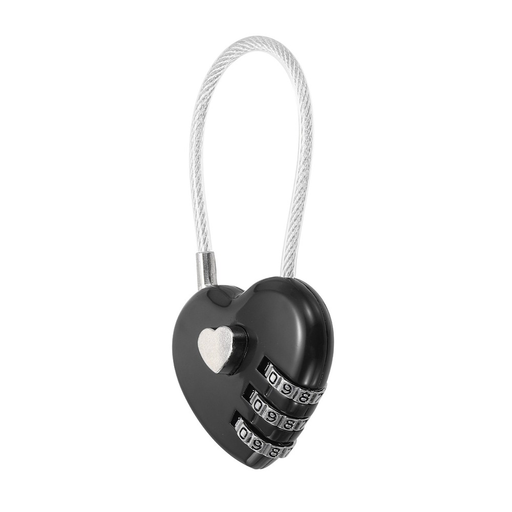 1-Pack Combination Padlock, 3 Digit Heart Shaped Cable Luggage Lock [Black]