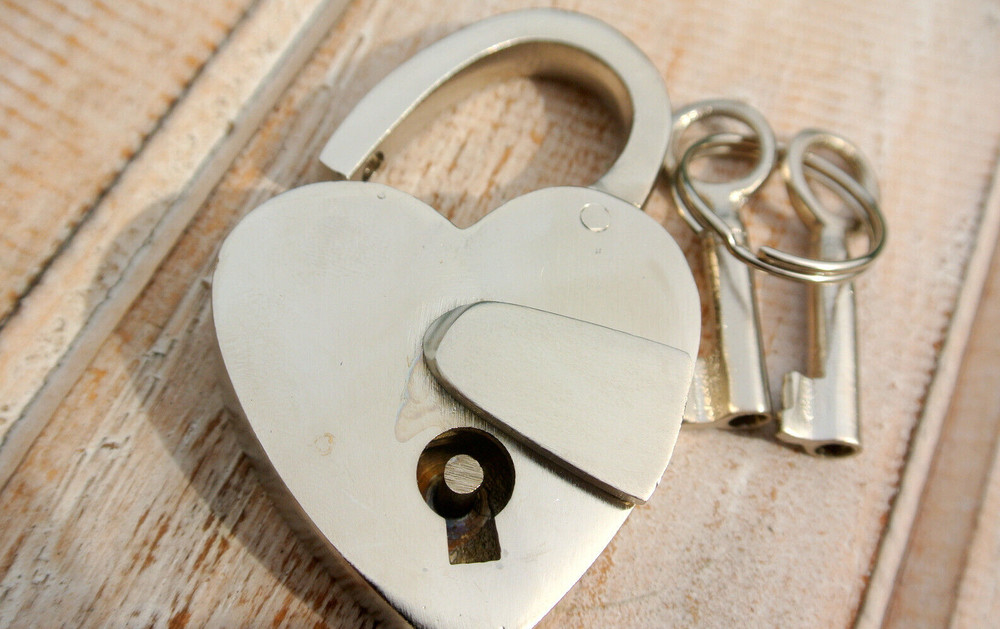 small SILVER tiny Vintage style antique "HEART LOVE " shape Padlock solid brass