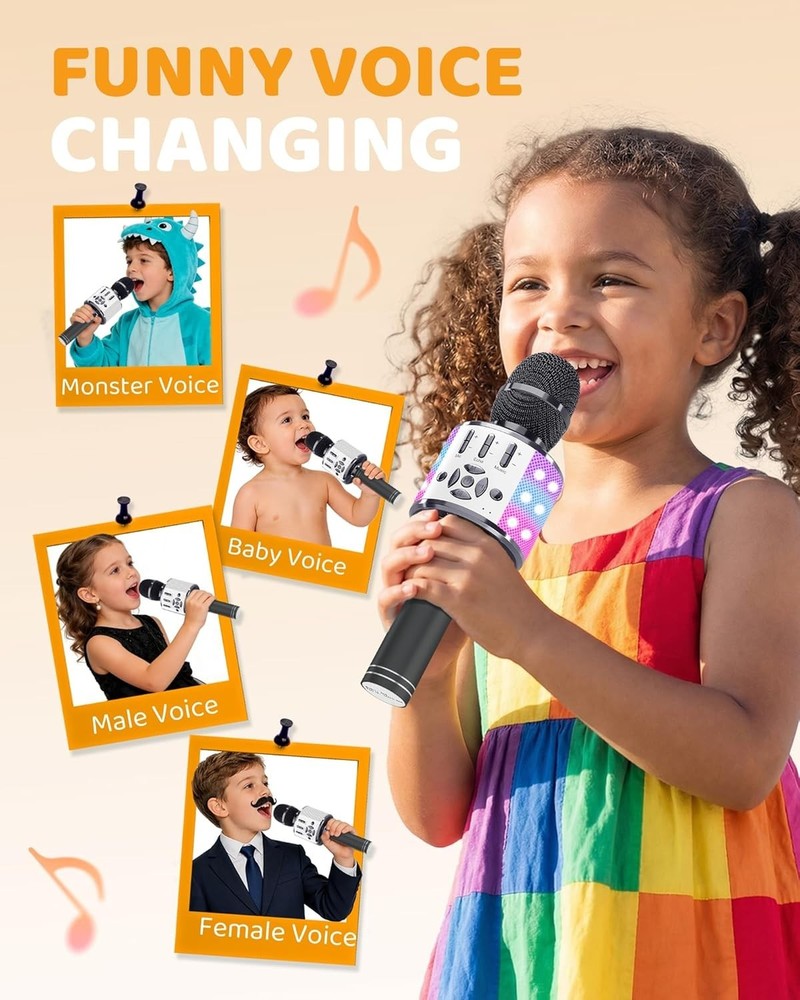 Karaoke Microphone Machine with Magic Sound and LED Lights