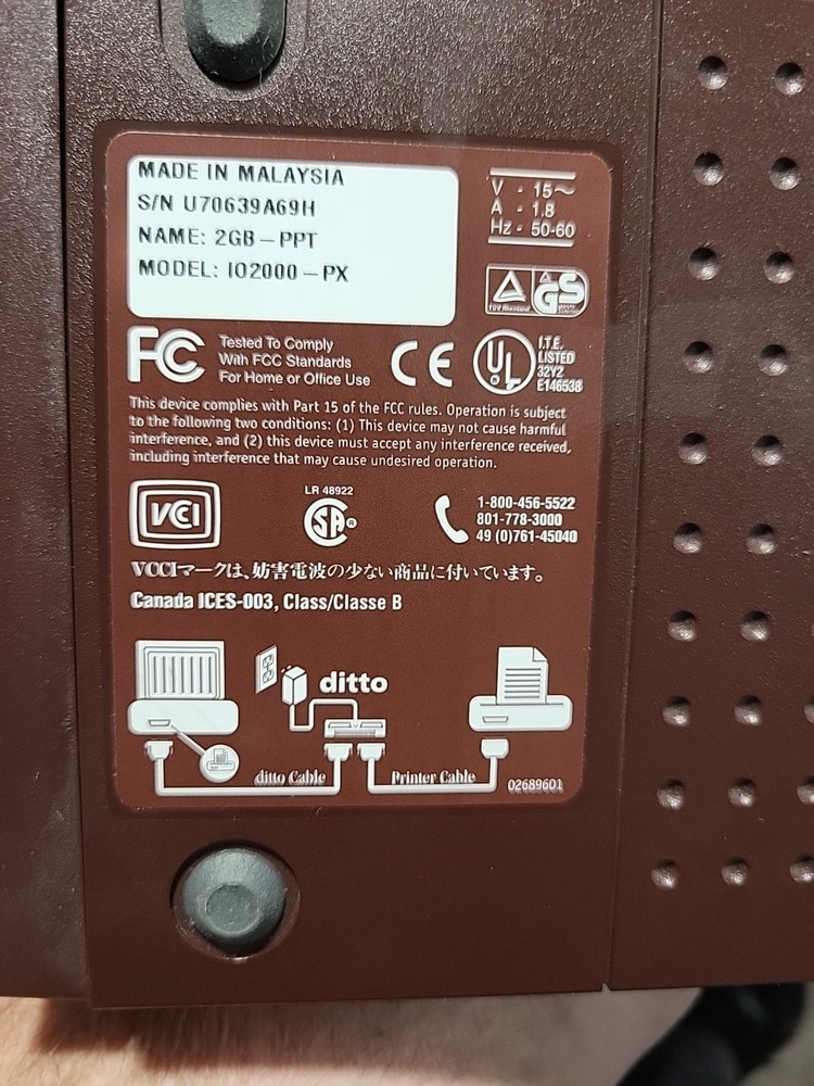 IOMEGA Ditto 2GB External Tape Drive Untested!