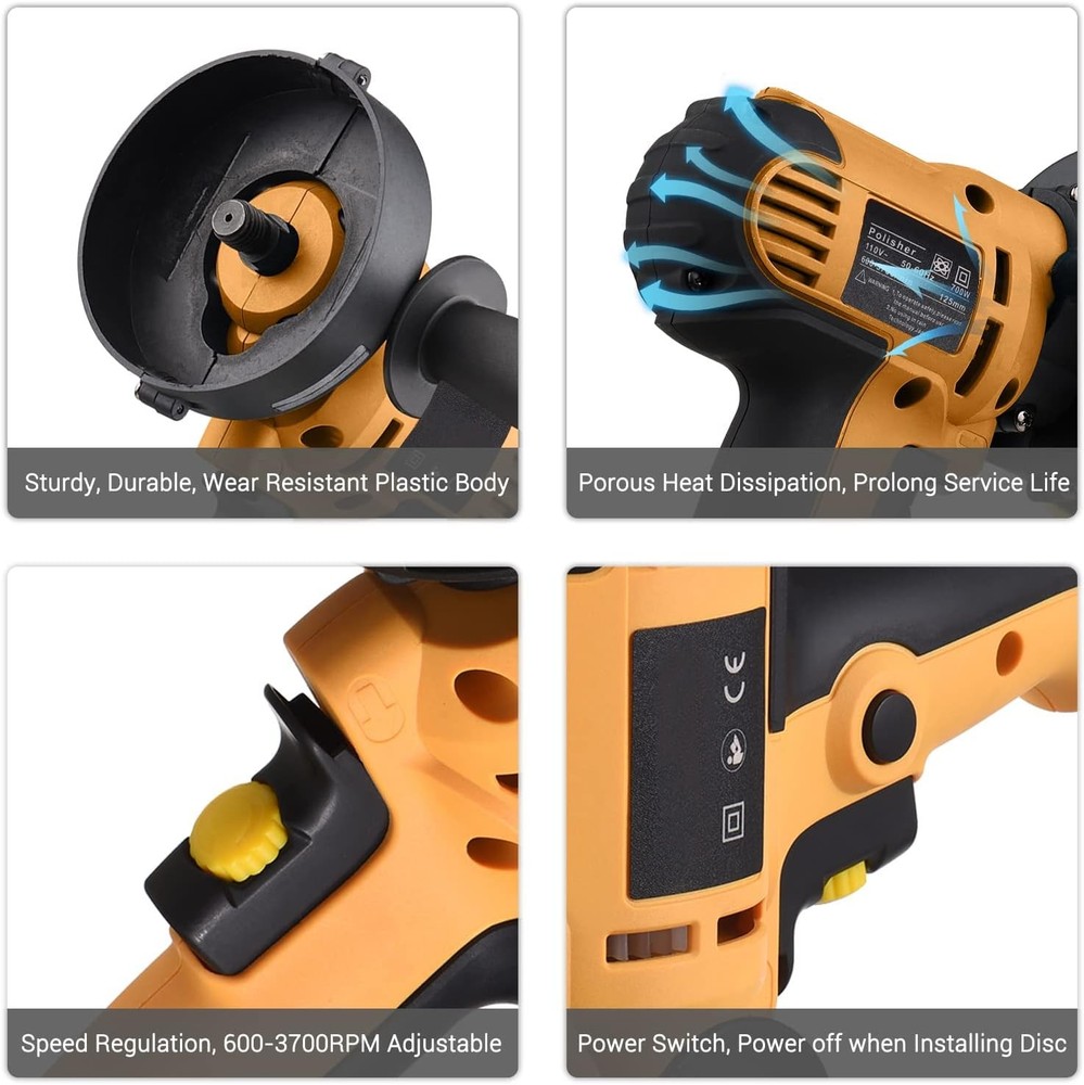 800W Multi-Function Car Polisher Buffer Sander Machine Waxing with Sponge Pads