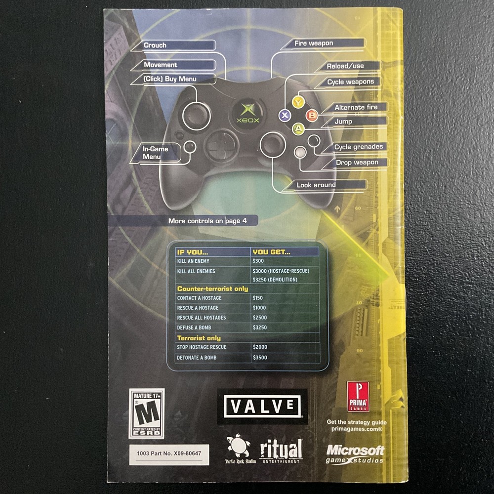 Counter Strike Microsoft XBOX Instruction Manual Only