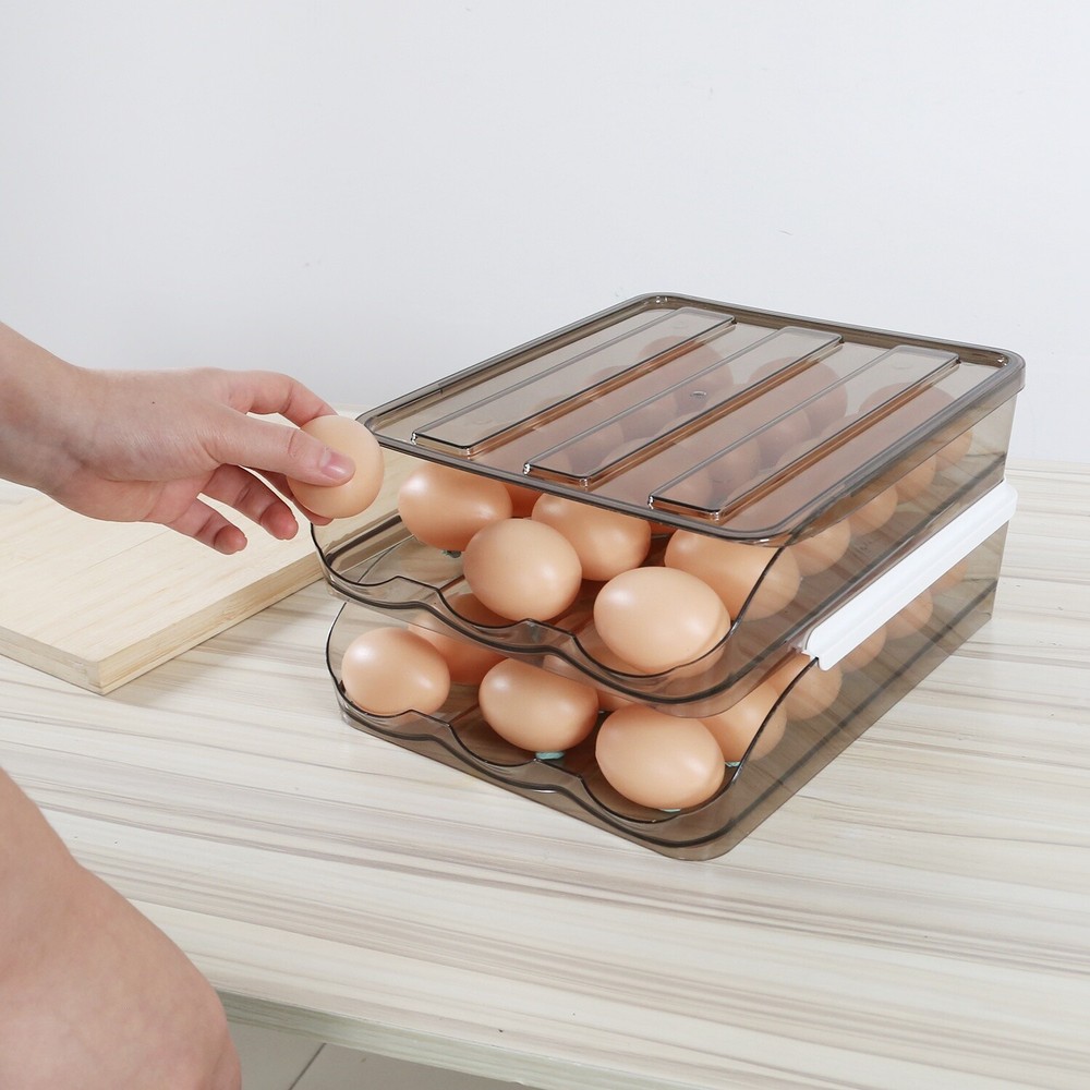 Auto Rolling Egg Holder Storage Box for Refrigerator Egg Tray Fridge Container