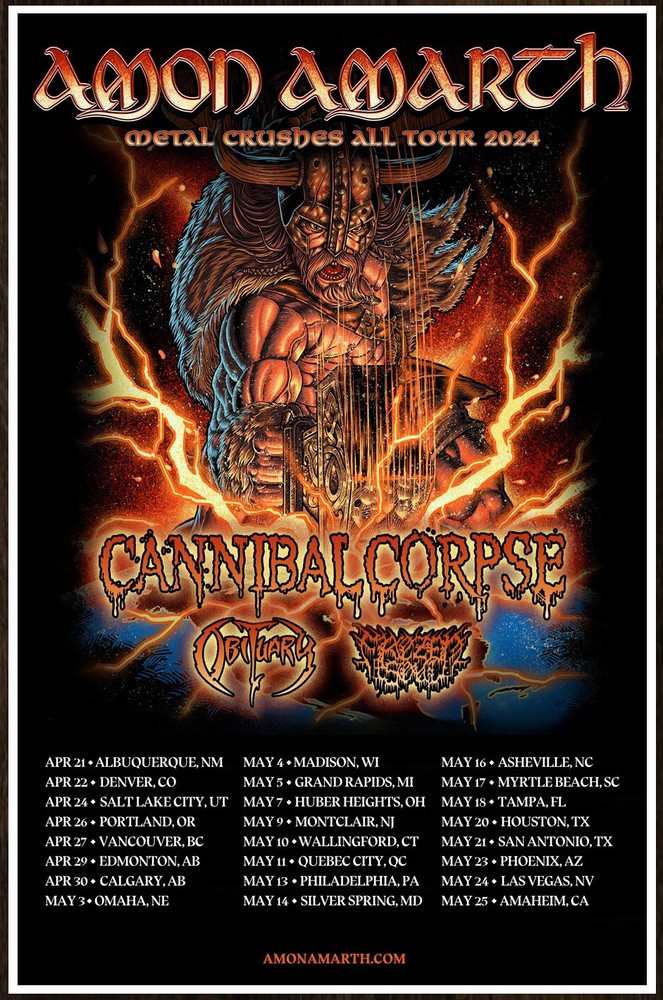 AMON AMARTH CANNIBAL CORPSE OBITUARY 2024 Tour Ltd Ed RARE Poster! Death Metal