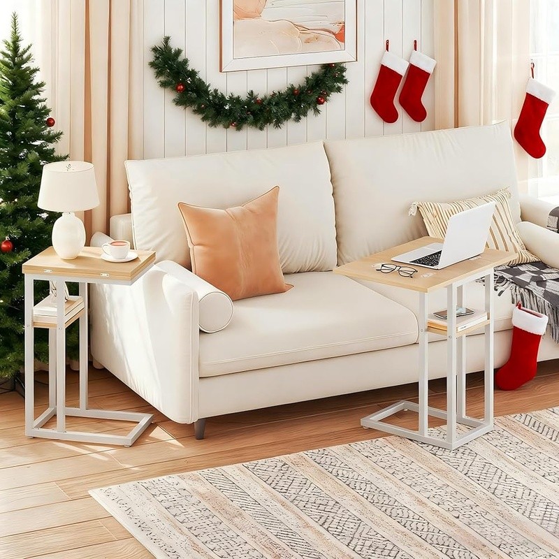 Foldable C Shaped End Table Multifunctional Couch Side Table Living Room New