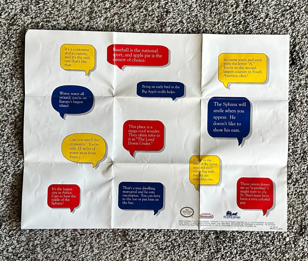 Mario is Missing Nintendo Entertainment System Map Poster Only