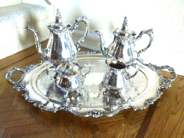 WALLACE BAROQUE Silverplate Tea Coffee Set and LARGE tray